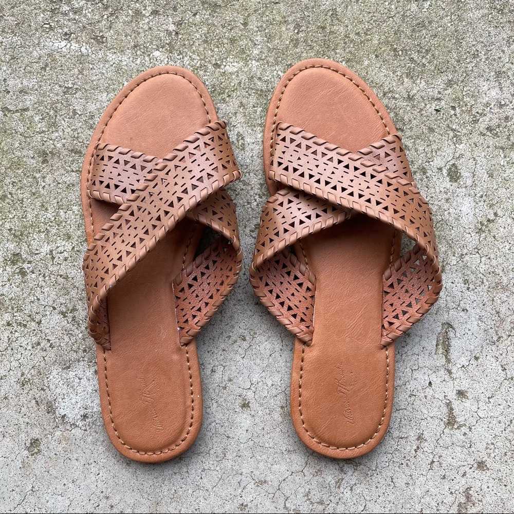 Crossband Laser Cut Slide-On Sandals